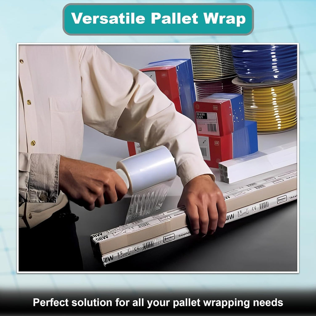 JeeJaan® 6 Rolls Clear Mini Handy Shrink Wrap 100mm x 150m 17mu - Extended Core Self-Adhering Pallet Stretch Wrapper - Heavy Duty Plastic Wrap for Moving House Furniture Wrapping Film