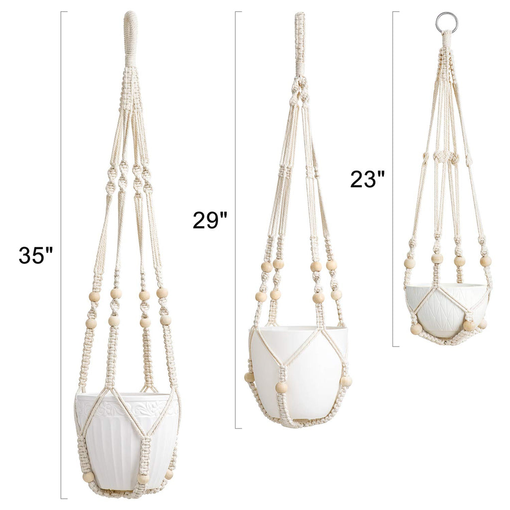 Mkouo 3 Pack Macrame Plant Hangers Indoor Hanging Planter Basket Flower Pot Holder Cotton Rope with Beads No Tassels, 58cm/73cm/89cm