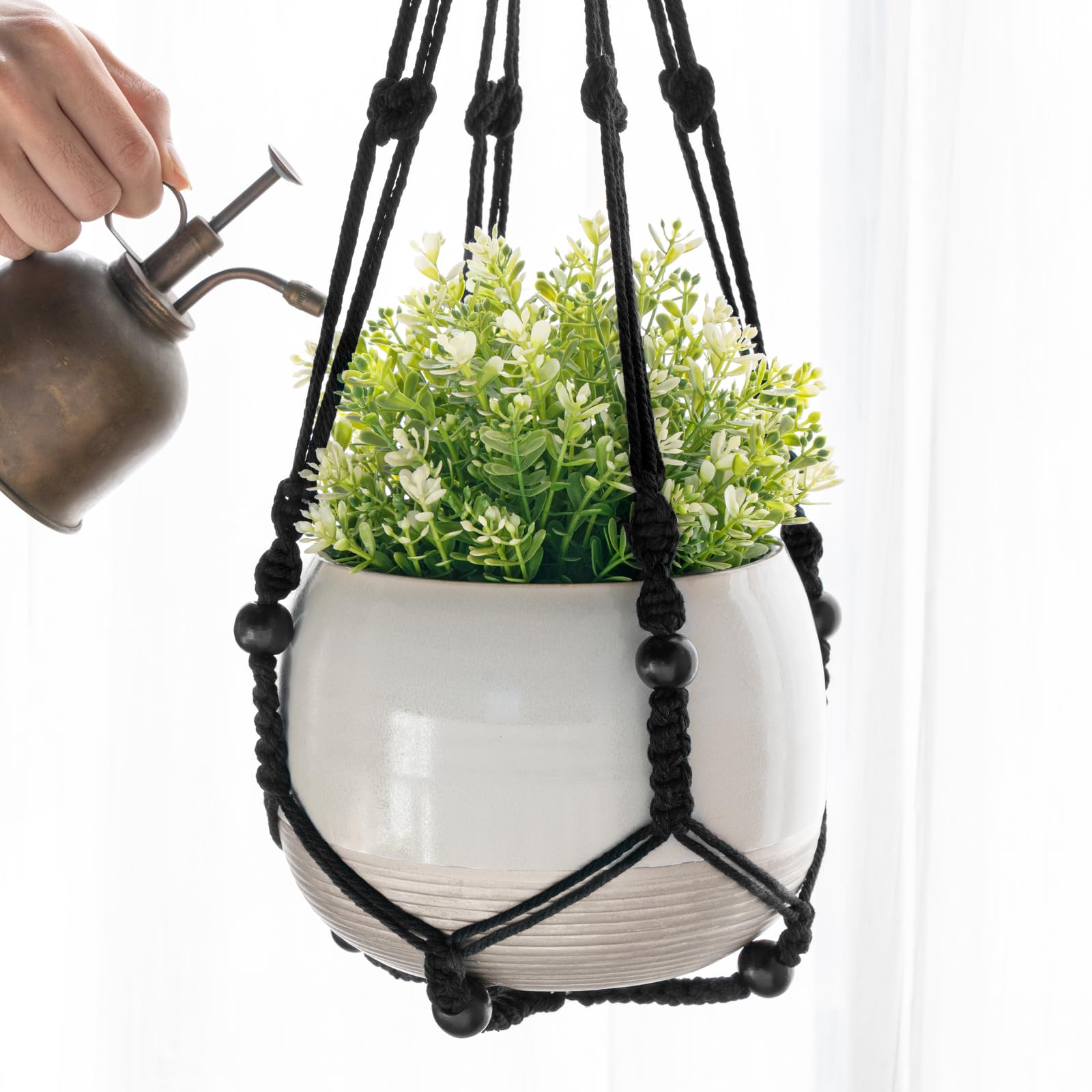 Mkouo 3 Pack Macrame Plant Hangers Indoor Hanging Planter Basket Flower Pot Holder Cotton Rope with Beads No Tassels, 58cm/73cm/89cm
