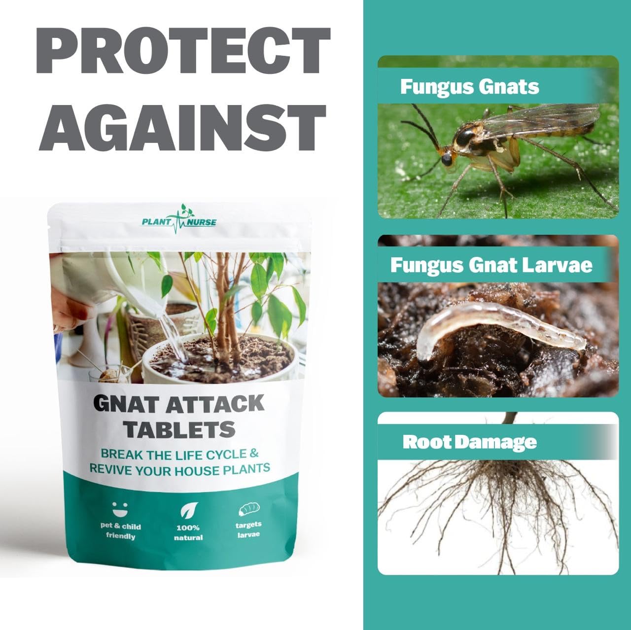 Fungus Gnat Control, Gnat Attack Tablets, Natural, Pesticide-Free Solution for Effective Fungus Gnat & Larvae Control.