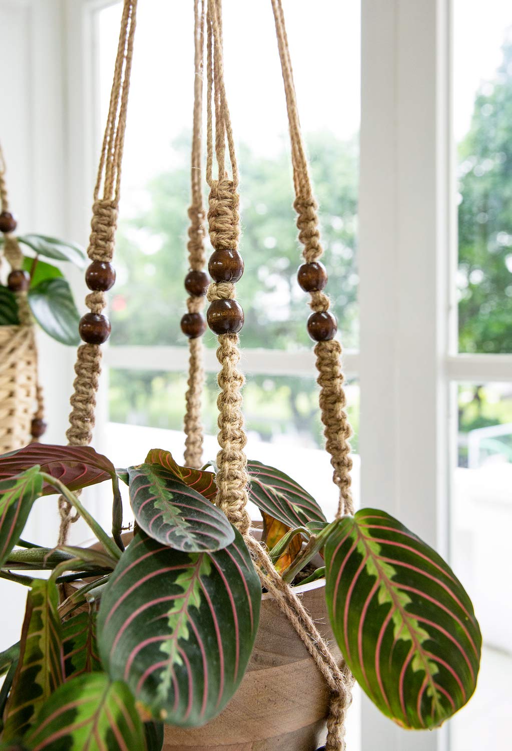 Mkouo 3 Pack Macrame Plant Hangers Indoor Hanging Planter Basket Flower Pot Holder Cotton Rope with Beads No Tassels, 58cm/73cm/89cm