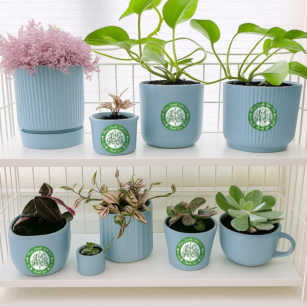 320 Pcs Green Live Plants Stickers, 5 CM Please Handle with Love Stickers Fragile Thank You Shipping Labels Round Self-Adhesive Lables for Garden Plants Landscaping Containers