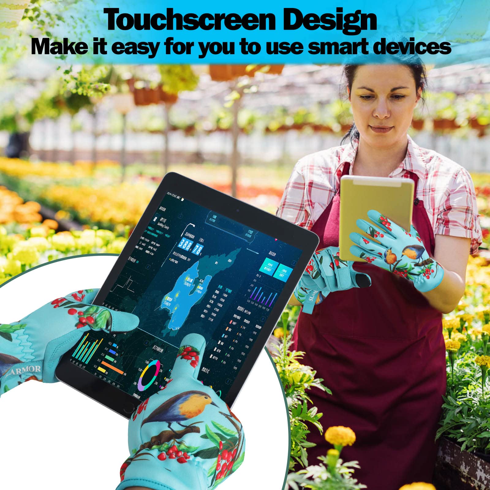 Women's-Gardening-Gloves Thoughtful Gardening-Gifts-for-Women, Microfiber Material With Touchscreen Function, Ideal For Garden Work, Cleaning, Camping & Landscaping