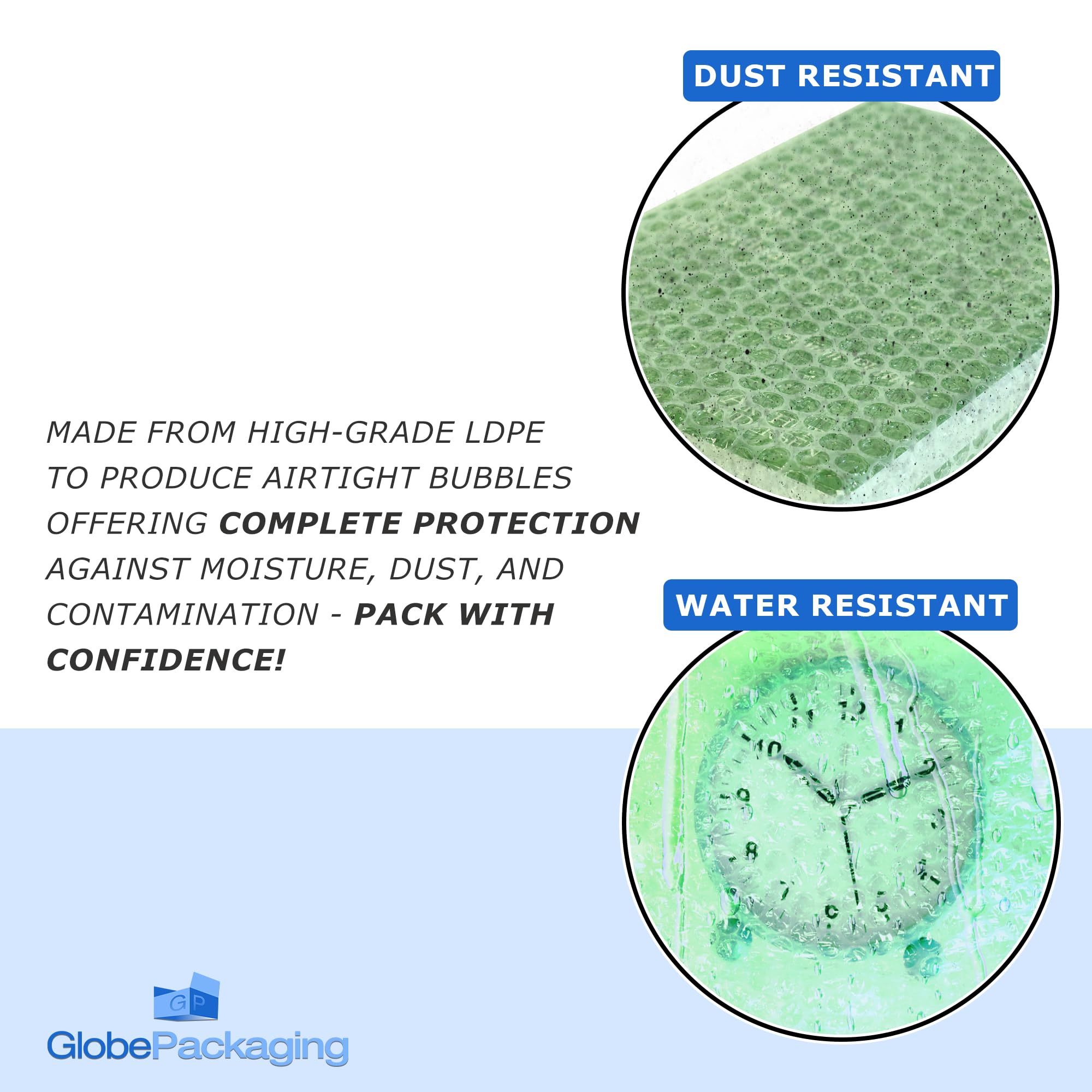 Globe Packaging 500mm x 50m Green Biodegradable Bubble Wrap Roll with Small Air Bubbles - Cushioning & Protection Packaging for Moving House, Ecommerce and Storage