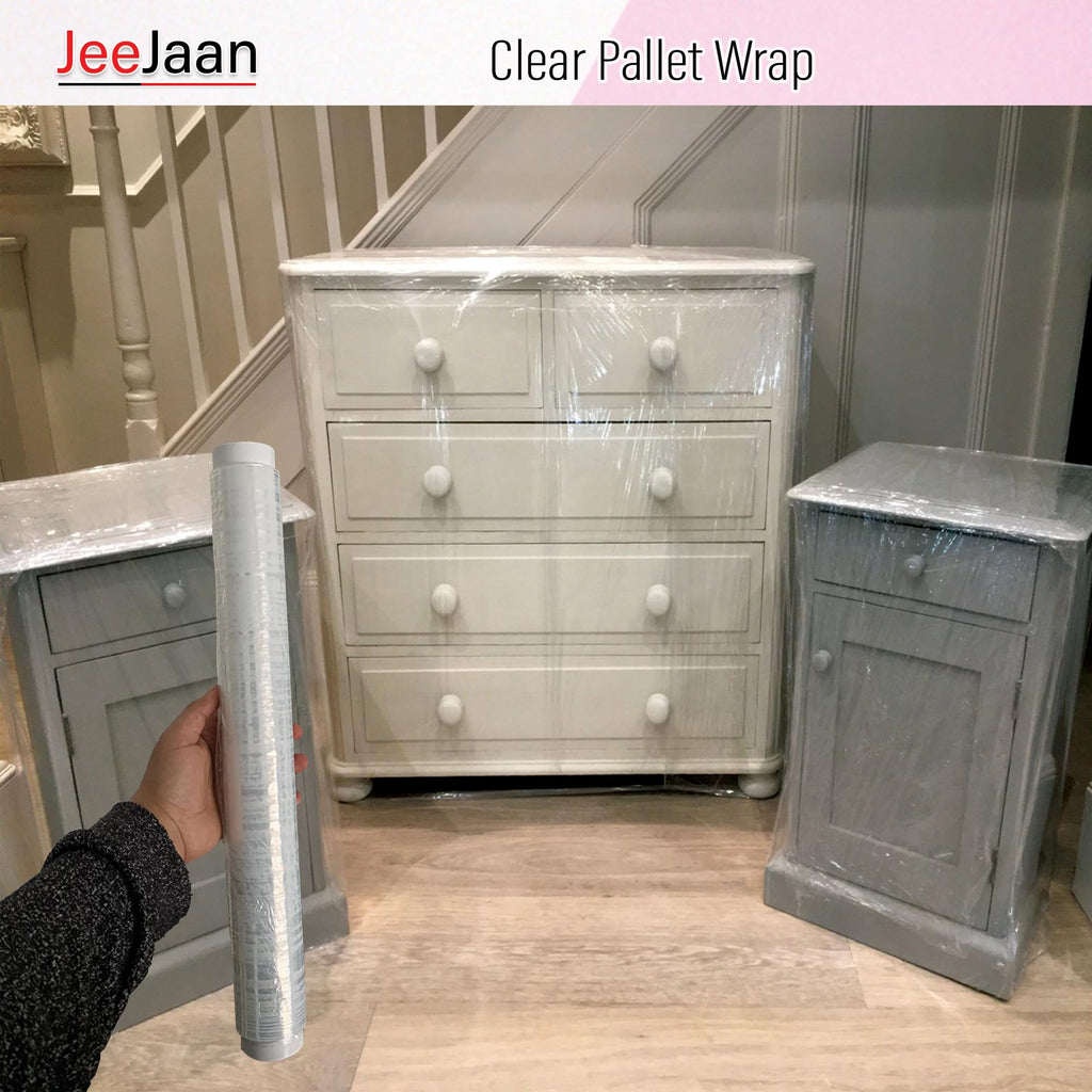 JeeJaan® 6 Rolls Clear Mini Handy Shrink Wrap 100mm x 150m 17mu - Extended Core Self-Adhering Pallet Stretch Wrapper - Heavy Duty Plastic Wrap for Moving House Furniture Wrapping Film