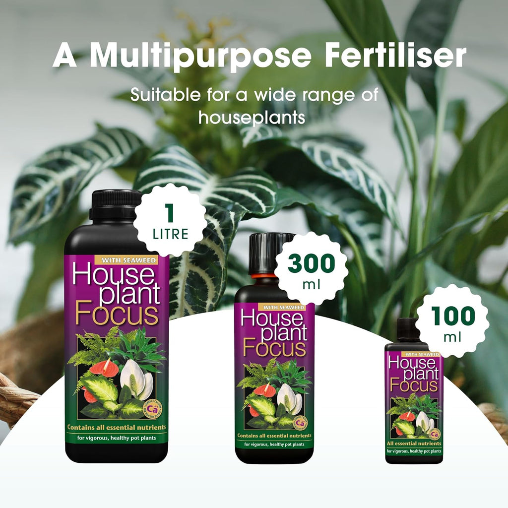 Houseplant Focus Concentrated Liquid Fertiliser, 1 Litre - Growth Technology Fertiliser for Indoor Plants - Professional Grade House Plant Food Concentrate with Kelp Seaweed Extract - Makes 200L