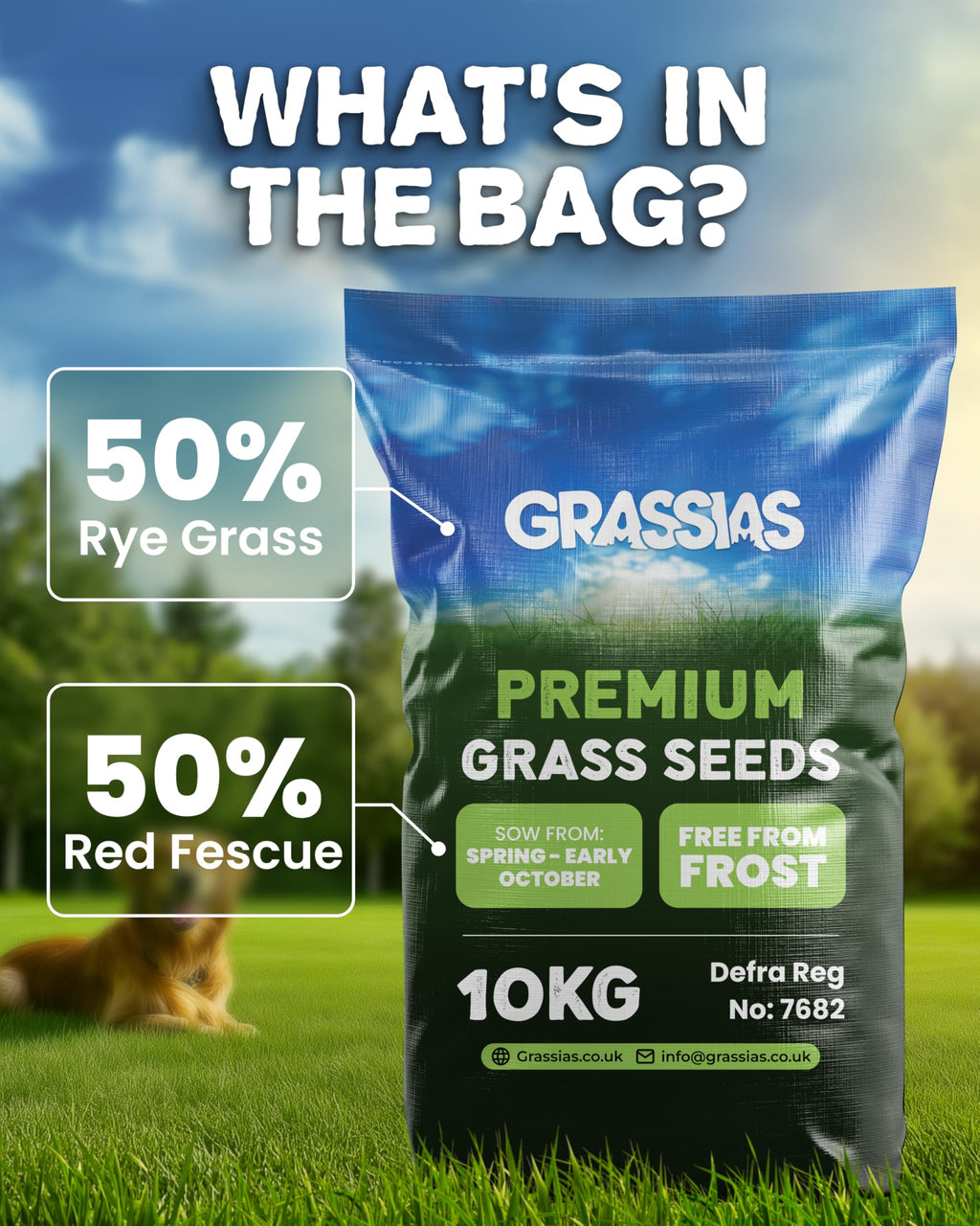 Grassias Premium Hard Wearing Grass Seed – 5KG Premium Quality Lawn Seed for Overseeding & New Lawns – Pet Friendly - Perfect Grass Seeds for UK Lawns - Defra Approved Lawn Seeds