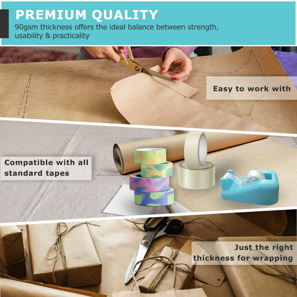 Triplast Brown ECO Kraft Paper (400mm x 30m) - Eco-Conscious & Recyclable - Multipurpose Wrapping Paper Roll with a Premium & Rustic Finish - Ideal for Gift Wrapping, Parcel Packing, Arts & Craft