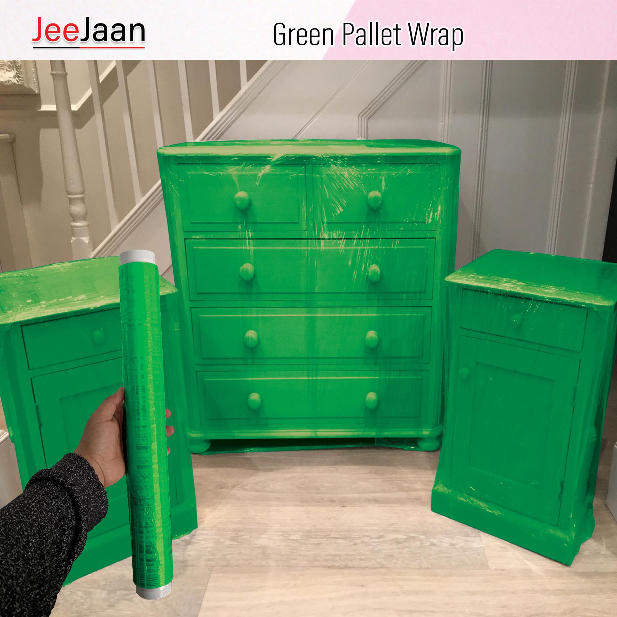 JeeJaan® 6 Rolls Clear Mini Handy Shrink Wrap 100mm x 150m 17mu - Extended Core Self-Adhering Pallet Stretch Wrapper - Heavy Duty Plastic Wrap for Moving House Furniture Wrapping Film