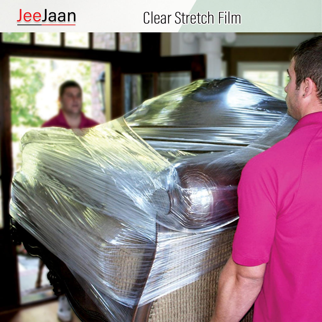 JeeJaan® 6 Rolls Clear Mini Handy Shrink Wrap 100mm x 150m 17mu - Extended Core Self-Adhering Pallet Stretch Wrapper - Heavy Duty Plastic Wrap for Moving House Furniture Wrapping Film