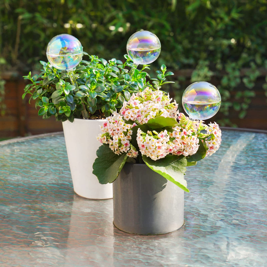 [2 PCS] Light Iridescent Rainbow Gradient Color Clear Glass Self-Watering System Spikes, Self Watering Globes, Self Watering Bulbs, Automatic Plant Waterer Bulbs