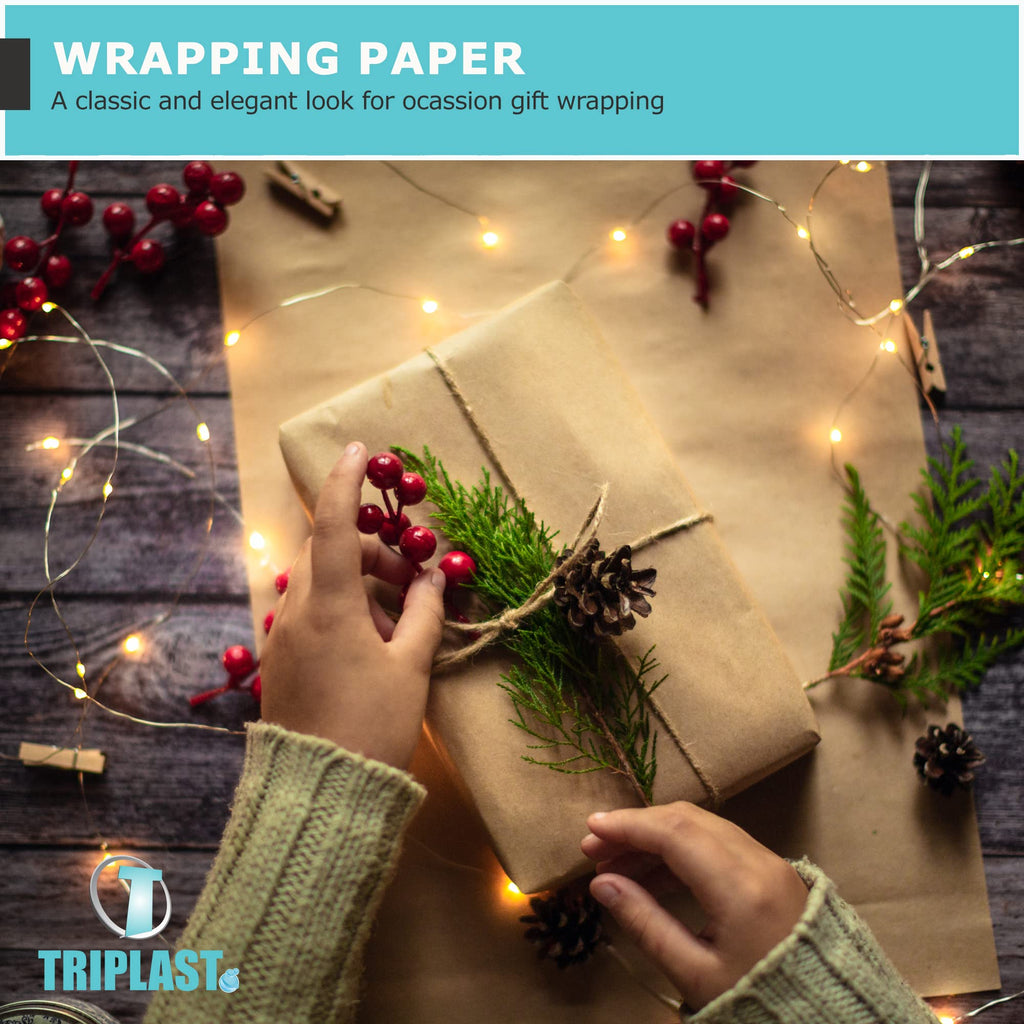 Triplast Brown ECO Kraft Paper (400mm x 30m) - Eco-Conscious & Recyclable - Multipurpose Wrapping Paper Roll with a Premium & Rustic Finish - Ideal for Gift Wrapping, Parcel Packing, Arts & Craft