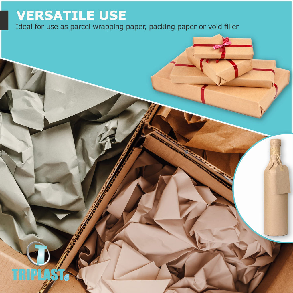Triplast Brown ECO Kraft Paper (400mm x 30m) - Eco-Conscious & Recyclable - Multipurpose Wrapping Paper Roll with a Premium & Rustic Finish - Ideal for Gift Wrapping, Parcel Packing, Arts & Craft