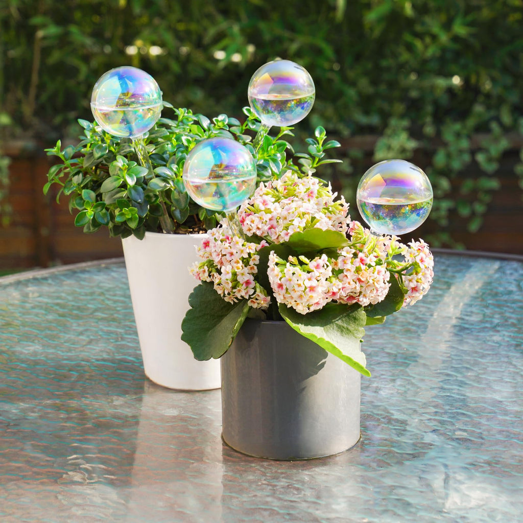 [2 PCS] Light Iridescent Rainbow Gradient Color Clear Glass Self-Watering System Spikes, Self Watering Globes, Self Watering Bulbs, Automatic Plant Waterer Bulbs