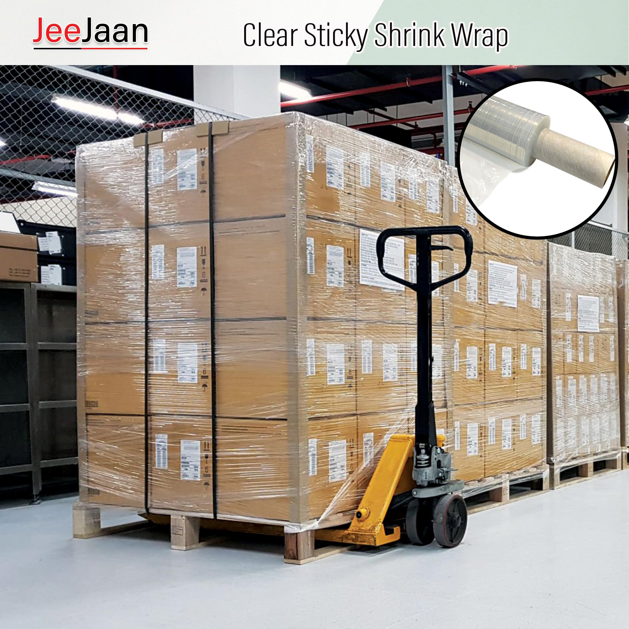 JeeJaan® 6 Rolls Clear Mini Handy Shrink Wrap 100mm x 150m 17mu - Extended Core Self-Adhering Pallet Stretch Wrapper - Heavy Duty Plastic Wrap for Moving House Furniture Wrapping Film